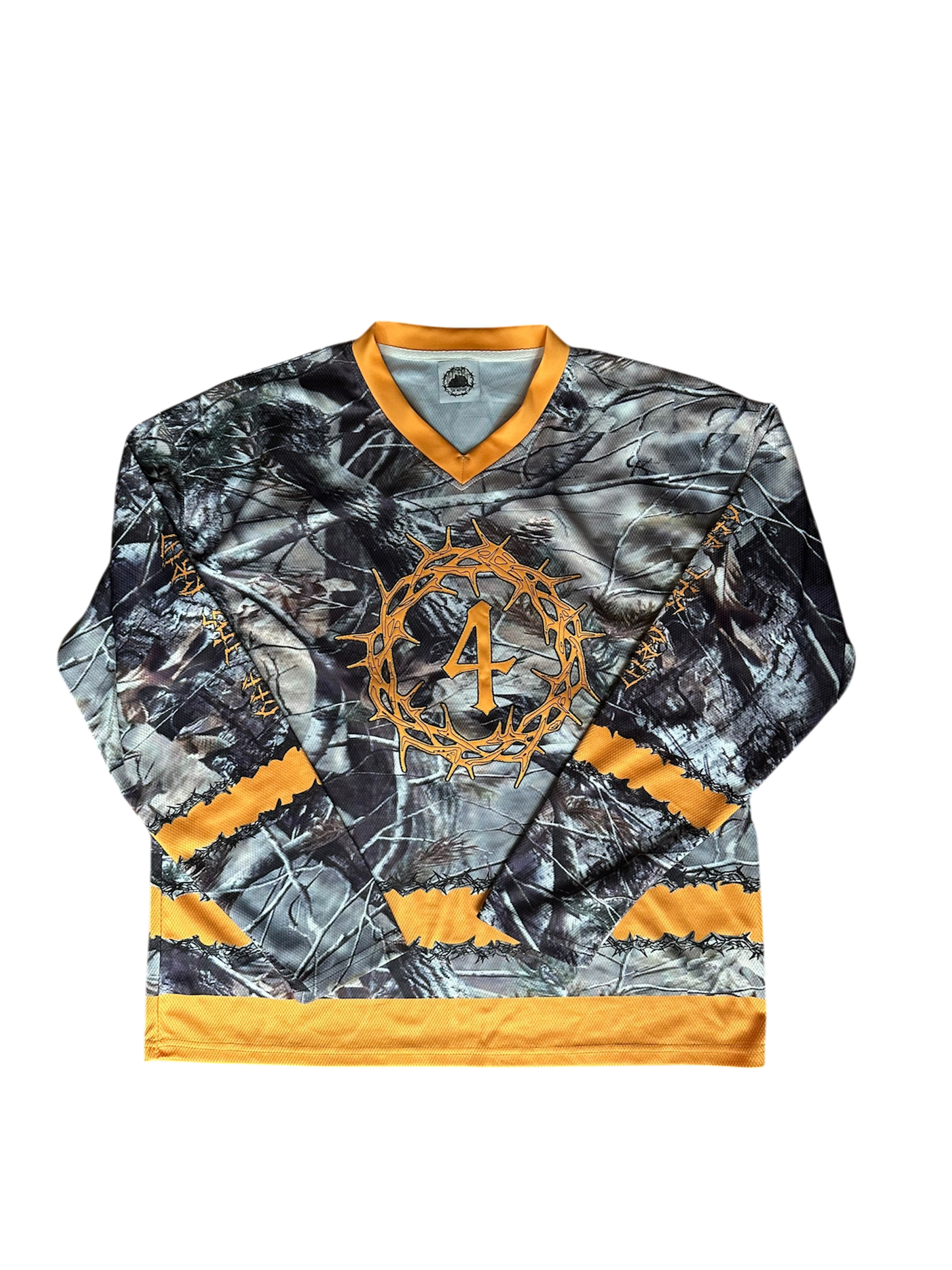 Off The Grid camo hockey jersey in an oversize streetwear fit - front view.